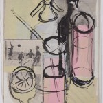 Ettore Sottsass Junior, Studi per grafica, s. d. (1947), collage e china su carta, mm 440 x 325, sul recto: “Sottsass Jr.”(Progetto per grafica editoriale per Cocktails Portfolio, edizione Stamperia Artistica Nazionale, Torino)